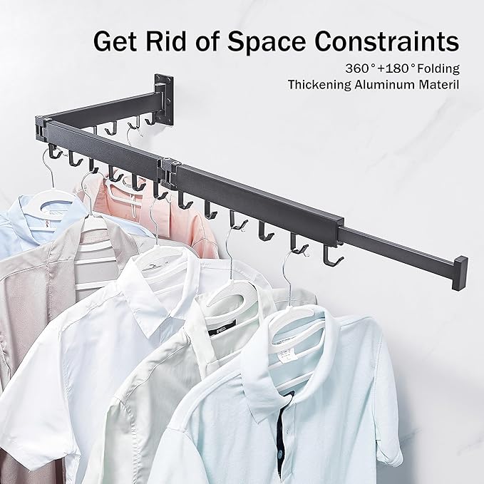 Clothes Drying Rack,Laundry Drying Rack Wall Mount, Space Saver Clothes Rack,Retractable,Collapsible(Tri-Fold), for Balcony,Laundry,Bathroom, Dark Grey Color,3z-g02-Ruum Studio Home