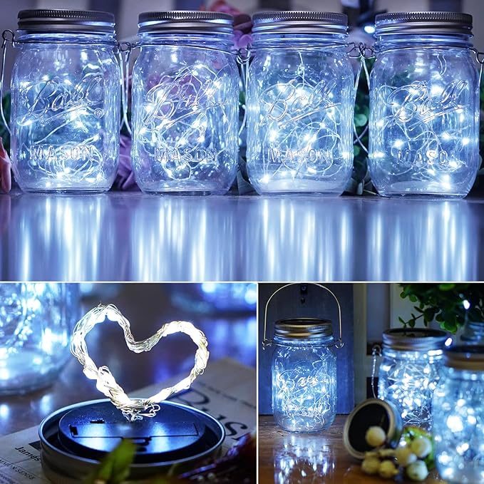 ZNYCYE Mason Jar Solar Lights for Outside, 12 Pack 30LED Fairy Lights Mason Jar Solar Lids Outdoor Waterproof String Lights with Hangers(NO Jars) for Patio Garden Yard Lawn Decoration - Cool White-Ruum Studio Home