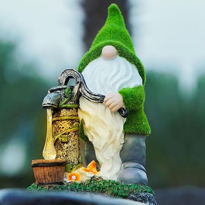 Water Pump Gnome Decorations for Yard/Lawn Outdoors Decor – Weatherproof Garden Statue – Fun Spring Summer Charming Gnomes Gifts for Women (Forest Green) and Home.-Ruum Studio Home