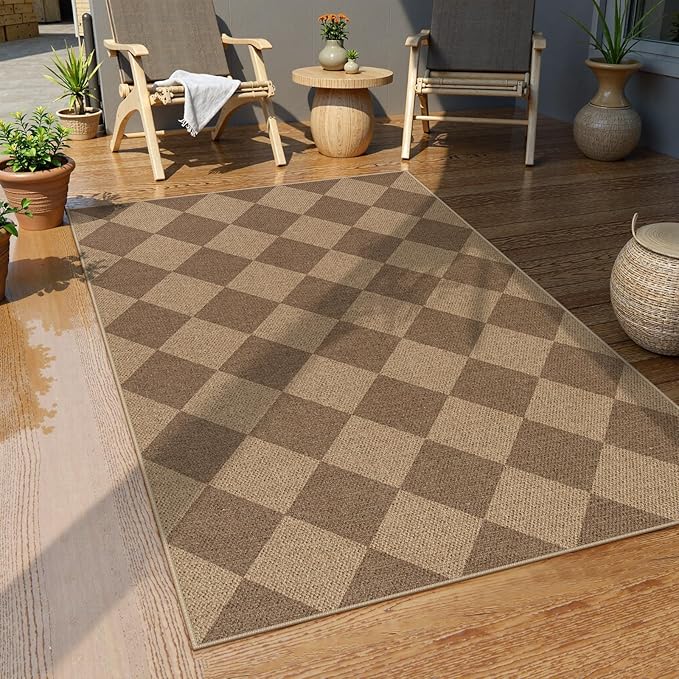 Lahome Checkered Easy Jute Indoor Outdoor Rug, 3x5 Washable Nature Rug for Entryway Living Room Indoor, Farmhouse Non Slip Checkerboard Carpet for Entry Guestroom Deck-Ruum Studio Home