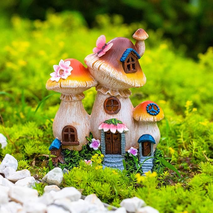 Solar Garden Statue Lights Mushroom Fairy House Figurine, Outdoor Memorial Garden Ornaments Waterproof Decoration for Outside Patio Yard Lawn Decor-Ruum Studio Home