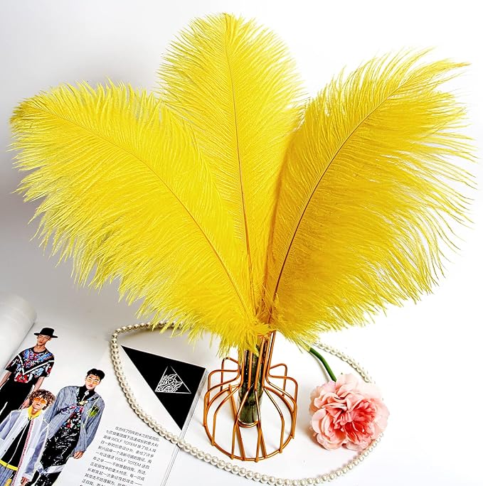 THARAHT Yellow Ostrich Feathers 24pcs Natural Bulk 10-12Inch 25cm-30cm for Crafts Wedding Party Centerpieces Halloween and Home Decoration Feathers-Ruum Studio Home
