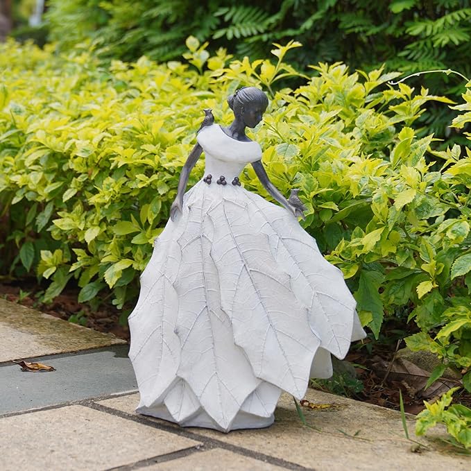 DiliComing Fairy Garden Accessories Outdoor Statue - Table Decor for Living Room Garden Maiden Bookshelf Decor Xmas Resin Holly Leaves Maiden White Statue 10.5 * 6.0 * 14.5 Inch-Ruum Studio Home