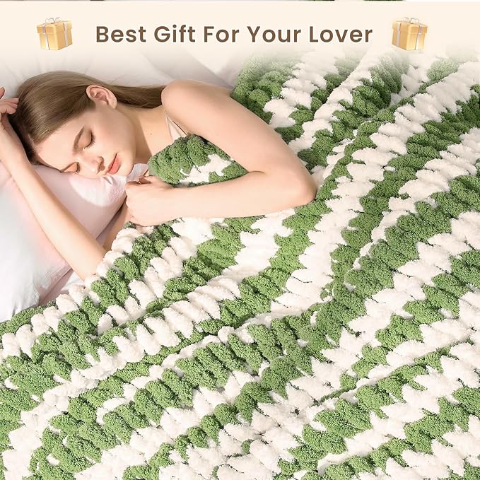 L'AGRATY Chunky Knit Blanket Throw: 50''x60'' Chenille Chunky Knitted Throw Blankets for Bed Couch - Handmade Thick Cable Knit Blanket - Large Crochet Rope Blankets for Home Decor-Ruum Studio Home