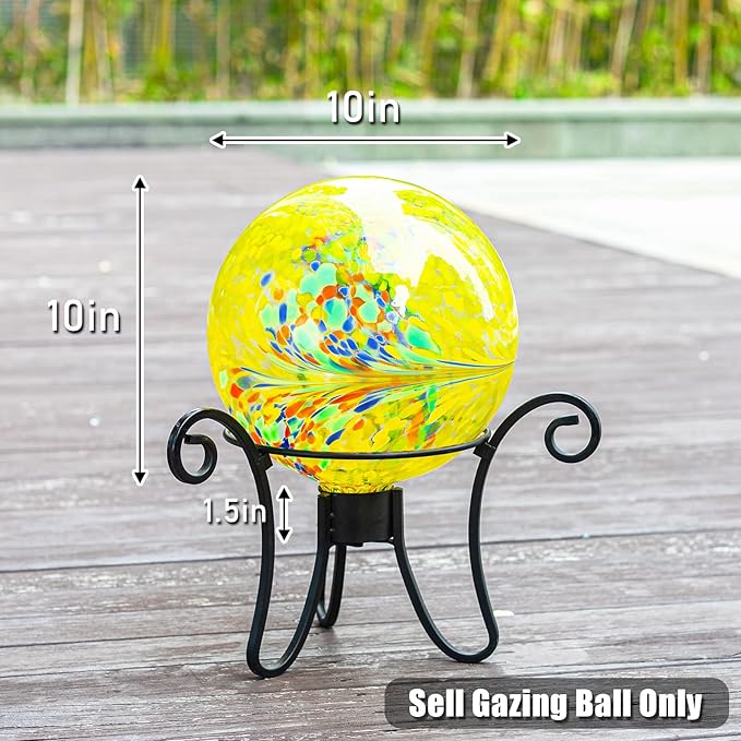 VCUTEKA Gazing Ball, Glass Gazing Balls Sphere for Garden Lawn Outdoor Ornament Yard Decorative, Yellow Swirl, 10"-Ruum Studio Home