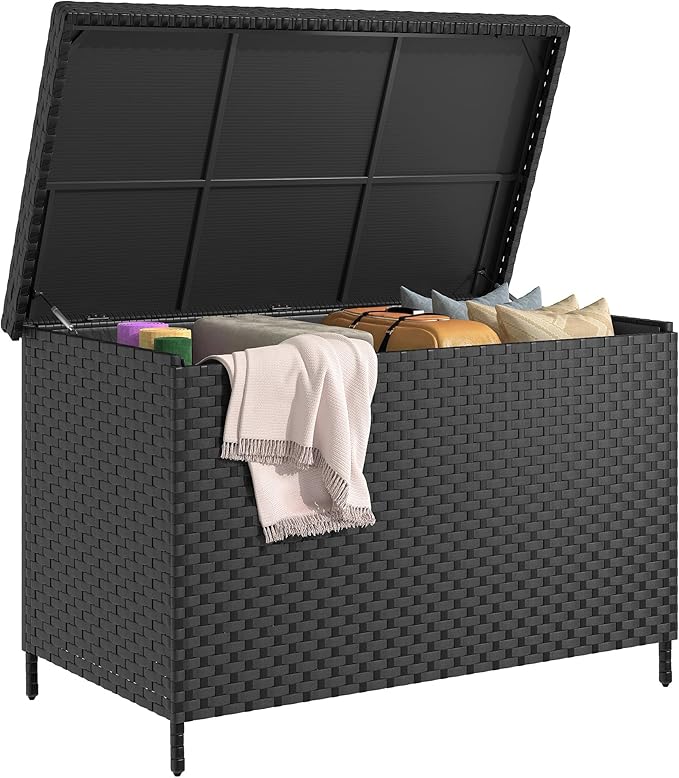 YITAHOME 230 Gal Outdoor Storage Box, XXL All-Weather Wicker Deck Box for Patio Furniture, Cushions, Pool Accessories and Garden Tools - Black-Ruum Studio Home