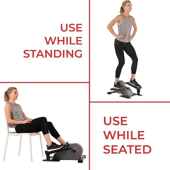 Sunny Health & Fitness 2-in-1 Sit/Stand Mini Elliptical Machine, Portable Under Desk Peddler Exerciser for Senior Home Workout, Optional Free Sunnyfit App Bluetooth Link, Handlebars or Resistance Band-Ruum Studio Home
