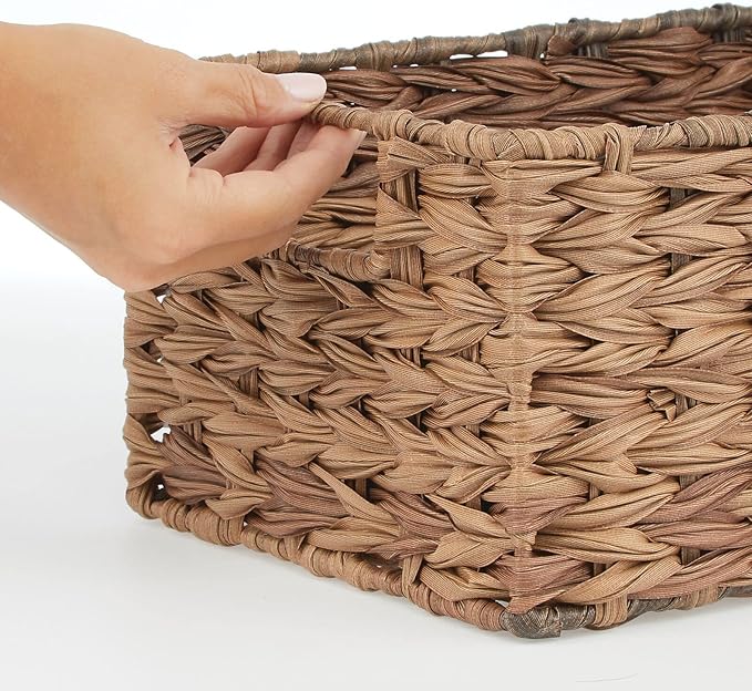 mDesign Woven Farmhouse Kitchen Pantry Food Storage Organizer Basket Bin Box - Container Organization for Cabinets, Cupboards, Shelves, Countertops - Store Potatoes, Onions, Fruit, 3 Pack, Brown Ombre-Ruum Studio Home