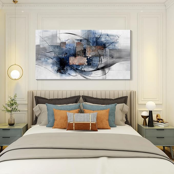 Mofutinpo Canvas Wall Art for Living Room, Bedroom, Office - Large Wall Art Decor - Abstract Wall Art - Modern Black and White Paintings,Blue and Grey Wall Decor, Artwork and Pictures for Wall 24×48-Ruum Studio Home