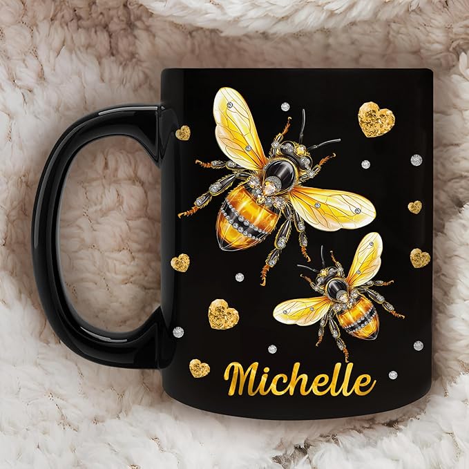 Hyturtle Personalized Jewelry Bee Mug - Bee Keeper Gifts For Women Lovers Teacher - Honey Gifts For Beekeeper Farmer On Birthday - Queen Honeycomb Decor - Custom Coffee Cup Ceramic Mug 11 Oz 15 Oz-Ruum Studio Home
