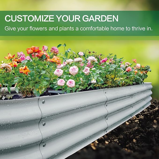 Gardmax 2 Pack Galvanized Raised Garden Bed, Lightweight Planter Boxes Outdoor with Easy Assembly, Large Garden Bed for Vegetables, Fruits, Flower Silver-Ruum Studio Home