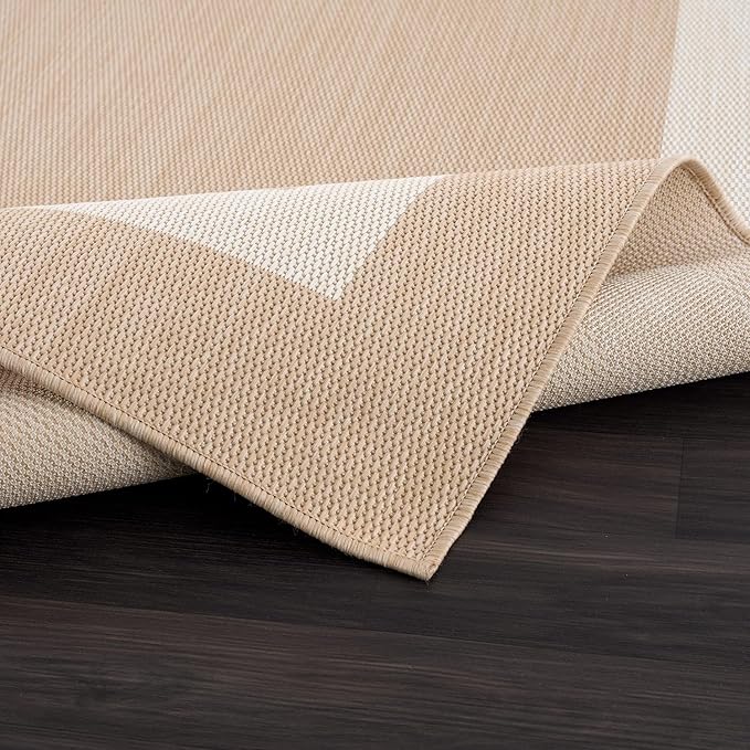 CAMILSON Outdoor Rug 6x9, Modern Outside Rugs for Patios Porches Waterproof Durable Washable Non-Shedding, Easy-to-Clean Indoor Outdoor Area Carpet (6 x 9, Bordered - Beige/White)-Ruum Studio Home