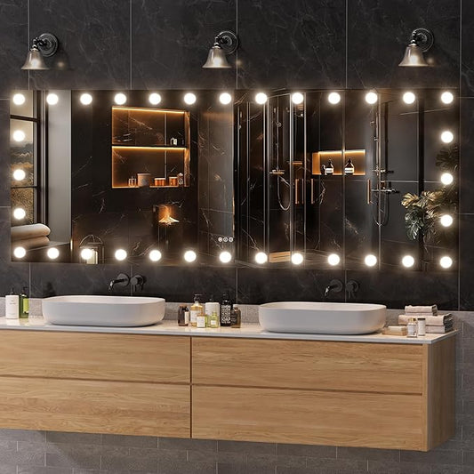 Hasipu LED Bathroom Mirror with Lights, 84" x 31" Hollywood Wall-Mounted Bathroom Mirror with 32 Dimmable Bulbs, 3 Colors Modes, Touch Control, Anti-Fog, Memory Function, Shatter-Proof, ETL Listed-Ruum Studio Home
