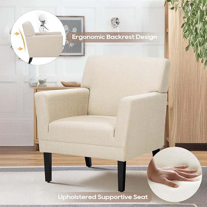 COLAMY Modern Accent Chair for Living Room, Upholstered Fabric Accent Armchair with Back, Soft Single Sofa Chair with Arms for Bedroom/Office/Reception Room, Oatmeal-Ruum Studio Home