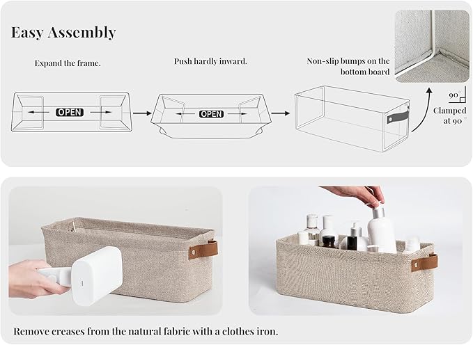 StorageWorks Narrow Storage Bins, Small Basket for Closet and Shelves, Fabric Organizer with Handles, Toilet Paper Storage, Brown and Beige, 2-Pack-Ruum Studio Home
