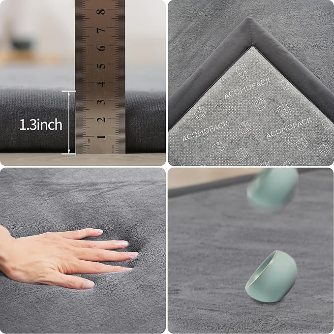 ACOMOPACK Baby Play Mat for Floor 1.3" Thick Memory Foam Play Mat 71"×79" Tummy Time Crawling with Non-Slip Bottom for Living Room,Nursery,Soft Velvet Playpen Mats for Kids,Infants（Dark Grey）-Ruum Studio Home