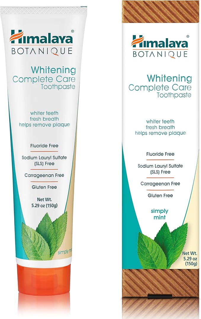 Himalaya Botanique Whitening Complete Care Toothpaste, Teeth Whitening, Fights Plaque, Fluoride Free, No Artificial Flavors, SLS Free, Cruelty Free, Foaming, Simply Mint Flavor, 5.29 Oz, 4 Pack-Ruum Studio Home