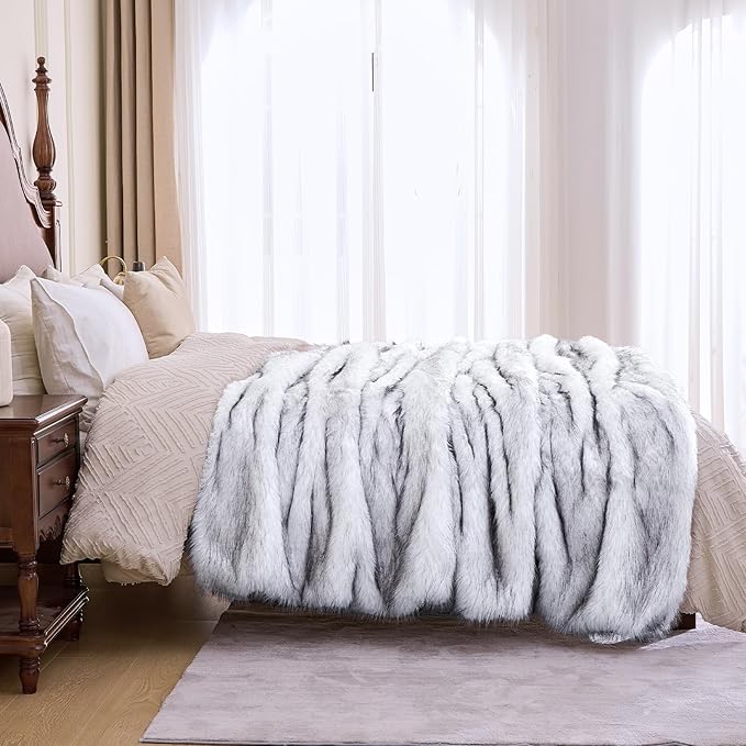 Fluffy Faux Fur Throw Blanket – Super Soft Warm Thick Plush Blanket for Bed, Couch & Office, Cozy Fuzzy Throw with Flannel Backing,108"x90", White-Ruum Studio Home