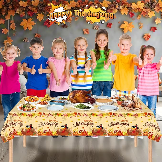 2 Pack Happy Thanksgiving Tablecloth - Fall Thanksgiving Turkey Table cloths, Disposable Plastic Rectangle Autumn Pumpkin Maple Leaf Table Cover for Thanks Giving Tables Decor Party Supplies,108x54In-Ruum Studio Home