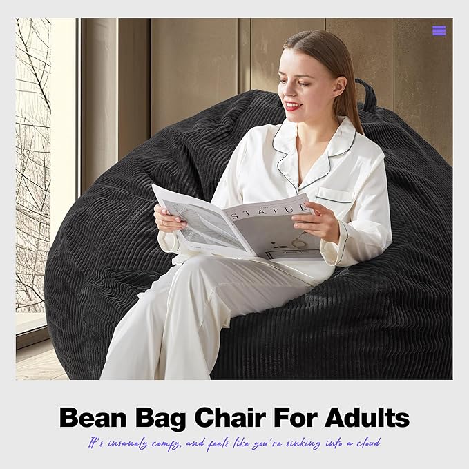 Hobestluk 4.5FT Bean Bag Chair Giant Bean Bag Chair with Filler Included Adult Bean Bag Chairs with Removable Cover for Bedroom Living Room - (Jumbo, Black)-Ruum Studio Home