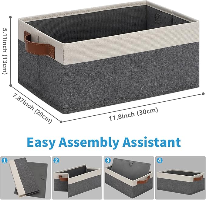 GhvyenntteS Small Fabric Storage Bins with Handles 6 Pack, 11.8" x 7.87" x 5.11" Storage Baskets for Shelves, Baskets for Organizing Clothes Underwear Socks Hats DVDs (Grey/White)-Ruum Studio Home