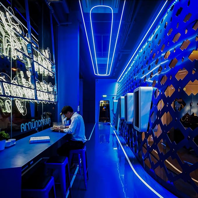 GZBtech Flexible LED Neon Rope Lights 50FT,AC 110-120V Waterproof Strip Light, 120 LEDs/M Cuttable Connectable Neon Lighting for Indoor Outdoor Home Decor/Commercial Building Use-Blue 15M-Ruum Studio Home