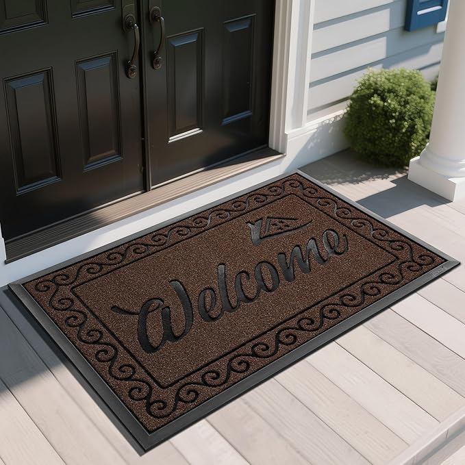 Yimobra Welcome Mat Outdoor Indoor, Waterproof Heavy Duty Front Door Mat Outside Entrance, Extra Sturdy Non-Slip Doormat, Low Profile, Dirt Trapping, 47x32 Inches, Coffee-Ruum Studio Home