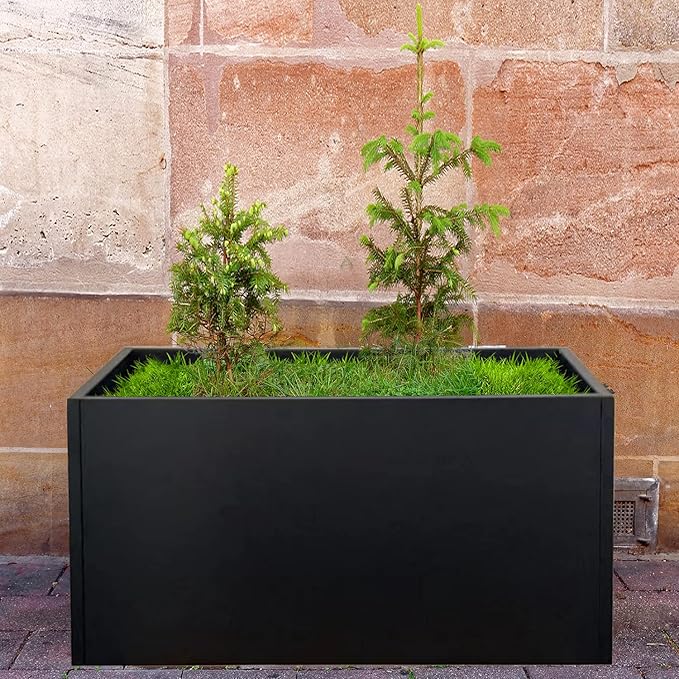 Galvanized Steel Metal Planter Rectangular Indoor Black Planter Box Large Outdoor Planters Steel 31.5" x 16" x 16" Commercial Residential for Patio, Deck, Garden-Ruum Studio Home