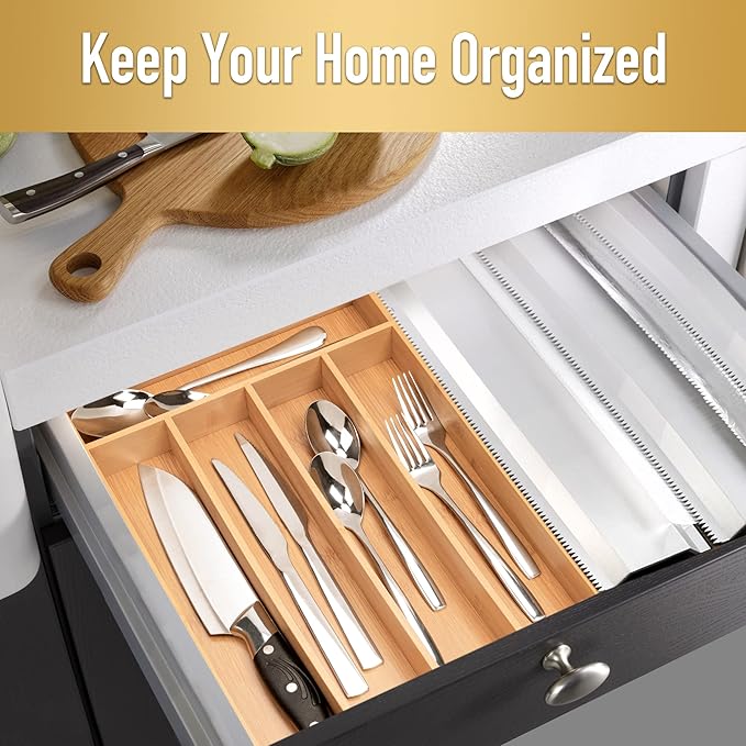 Silverware Organizer Kitchen Drawer Organizer Utensil Organizer Bamboo Silverware Holder Cutlery Organizer in Drawer Flatware Organizer Tray(5 slots, Natural-Ruum Studio Home