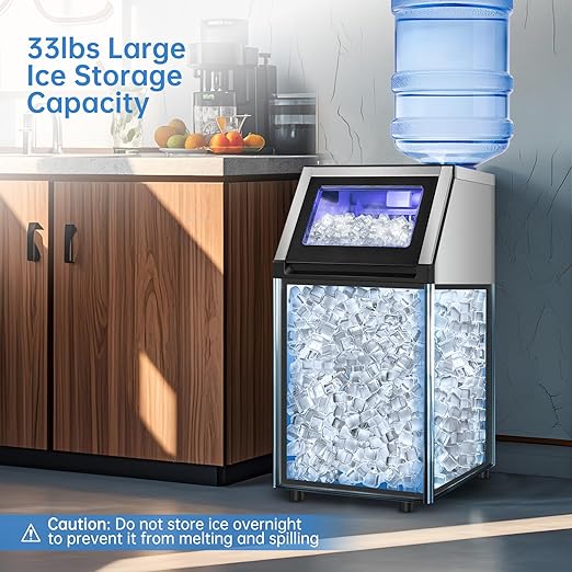 Ice Maker Commercial Ice Machine 200 lbs /24H, 33 lbs Large Storage Capacity Bin, Under Counter or Freestanding Ice Cube Makers Stainless Steel for Restaurant Bar Cafe-Ruum Studio Home