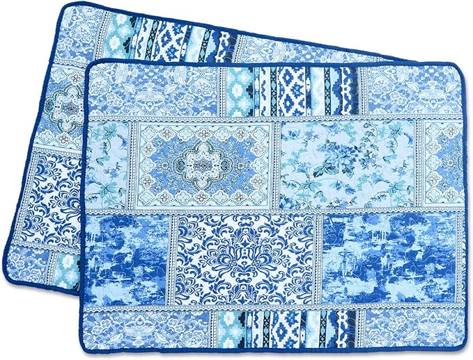 NEWLAKE Quilted Cotton Bed Pillowcases,Blue Classic Bohemian Pattern, 2 Pieces, 20x36 Inch-Ruum Studio Home