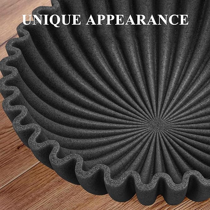 Large Decorative Bowl, Modern Handicraft Bowls for Home Decor, Decorative Fruit Bowl for Kitchen, Ruffle Bowl Decor, Stylish Key bowl for Entry Table, Artificial Stone Black-Ruum Studio Home