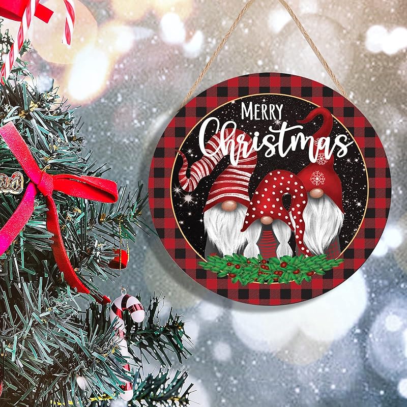Christmas Gnome Wooden Hanging Sign Door Decoration,Merry Christmas Welcome Sign Front Door with Three Dwarfs for Christmas Home Window Wall Farmhouse Indoor Outdoor-Ruum Studio Home