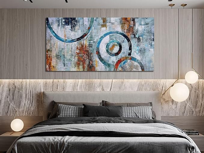 Arjun Abstract Wall Art Geometric Canvas Circle Block Painting Modern Grey Brown Picture, Large Size Simple Artwork Ready to Hang Framed for Bedroom Living Room Bathroom Home Office Wall Décor 40"x20"-Ruum Studio Home
