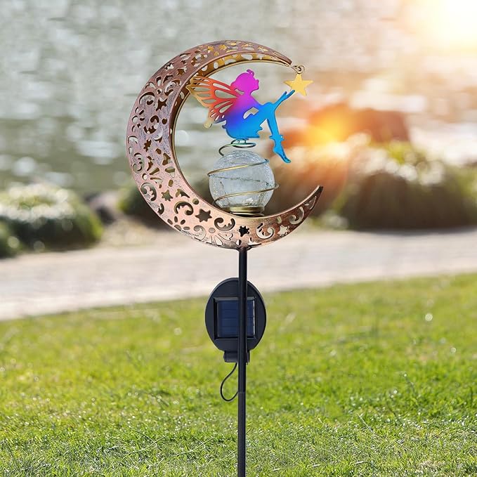 Moon Fairy Solar Garden Lights, Outdoor Decor Pathway Lights, LED Lawn Decor Lights - Gardening Gifts for Women(Moon Fairy Garden Lights)-Ruum Studio Home