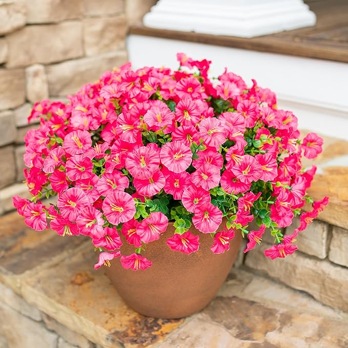 Artificial Flowers for Outdoors Fake Plants Outside Decoration, 12 Bundles Silk Hot Pink Morning Glory UV Resistant Look Real Faux Flowers for Planter Front Door Porch Patio Yard Gardens Home-Ruum Studio Home