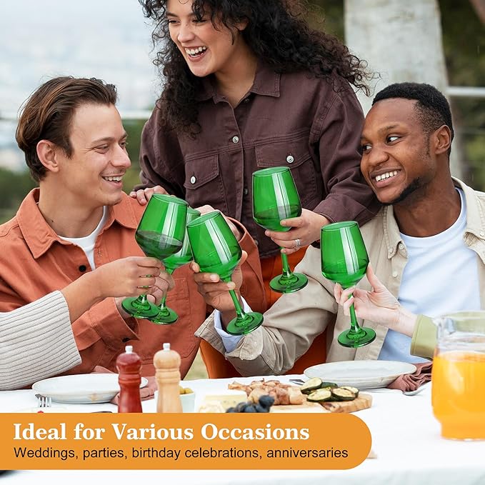 Green Wine Glasses Set of 6-14oz Long Stem Wine Glass, Pretty Crystal Glassware, Hand Blown Goblets Drinkware, Unique Stemware Wine Glass Holiday Gift Set-Ruum Studio Home