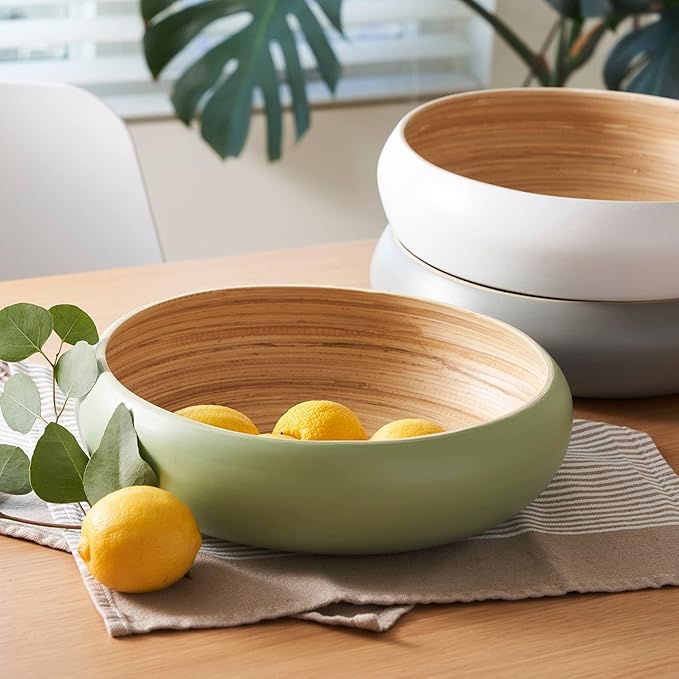 Fruit Bowl For Kitchen Counter, Decorative Bowl, Large Serving Bowl Or Fruit Basket For Kitchen Spun Bamboo (Sage)-Ruum Studio Home