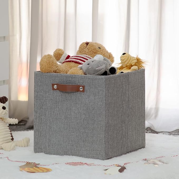 HNZIGE Fabric Storage Cubes Bins Baskets for Shelves Set of 4 Baskets, 13 Inch Storage Bins with Handles, Foldable Storage Cube Organizer Bins Organizing Home Nursery (Gray)-Ruum Studio Home