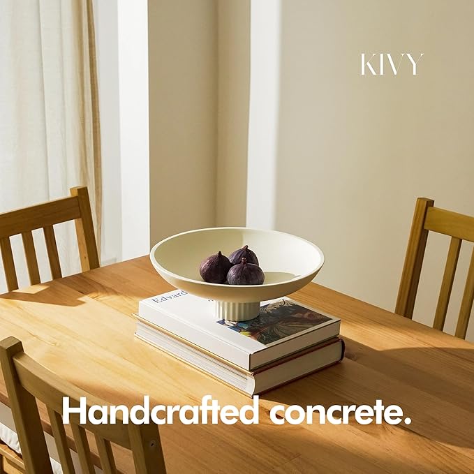 KIVY Concrete Fruit Bowl for Kitchen Counter - Large Decorative Pedestal Bowl for Home Decor - Modern Key Bowl for Entryway Table - White-Ruum Studio Home