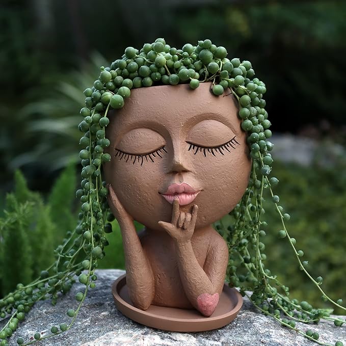Face Flower Pots Head Planter, Cute Resin Planters for Indoor Outdoor Plants, Macetas para Plantas Funny Head Plant Pot-Ruum Studio Home