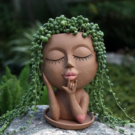 Face Flower Pots Head Planter, Cute Resin Planters for Indoor Outdoor Plants, Macetas para Plantas Funny Head Plant Pot-Ruum Studio Home