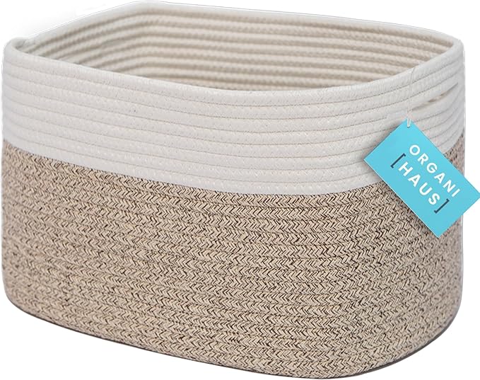 OrganiHaus Woven Storage Baskets for Organizing, Cotton Rope Organizer Bins for Shelves, Closet & Nursery, Dog Toy Basket, Decorative Bins for Toys, Towels & Books - 15x10x9, Brown-Ruum Studio Home