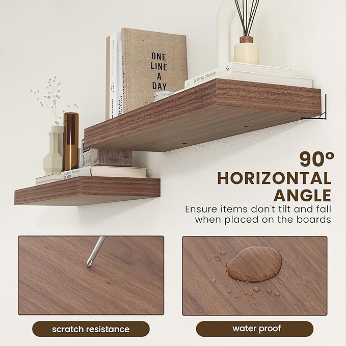 Deep Floating Shelves for Wall, 36'' x 12'' Rustic Large Floating Shelves Set of 2, 12 Inch Deep Walnut Wood Wall Shelves for Living Room Bathroom Laundry Room Bedroom Kitchen Home Office - Walnut-Ruum Studio Home