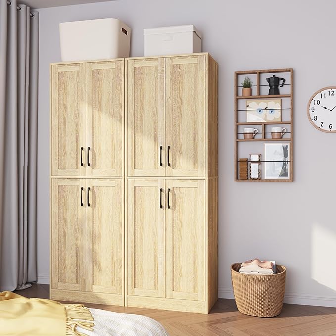 Storage Cabinet, Kitchen Cabinet with Doors & Shelf, Tall Storage Cabinet for Bathroom, Living Room, Entryway,Natural-Ruum Studio Home