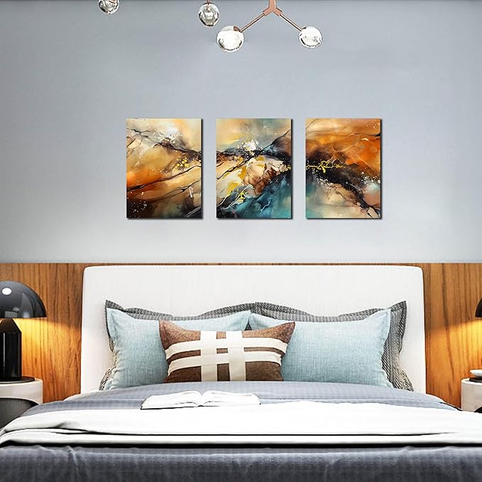 HUBOSKN Abstract Canvas Wall Art for Living Room - Modern Pictures for Office Wall Decor - 3 Piece Wall Art for Bedroom Size 12" x 16"-Ruum Studio Home