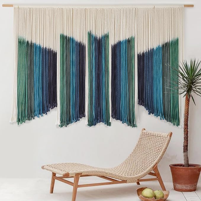 IOWER Macrame Wall Hanging Dip-Dyed 59" Wx37 L Craftsmanship Fiber Yarn Wall Art Boho Macrame Wall Decor-Ruum Studio Home