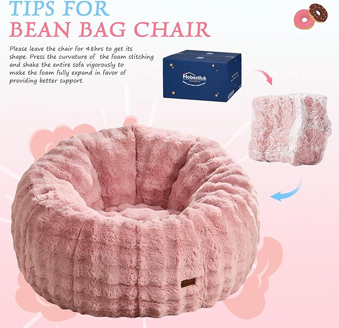 Hobestluk Bean Bag Chair Oversized Bean Bag Chair for Adults Donut-Shaped Large Bean Bag with Spacious Design for Living Room Bedroom or Reading Nook (Bubble Pink)-Ruum Studio Home