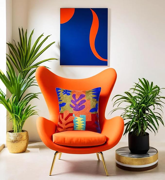 Matisse Decorative Pillow Cover Cutouts Hand Embroidered Abstract Toss Pillows Farmhouse Chair Cushion Contemporary Pillowsham Mid-Century Chair Cushions Wool Size 18x18-Ruum Studio Home