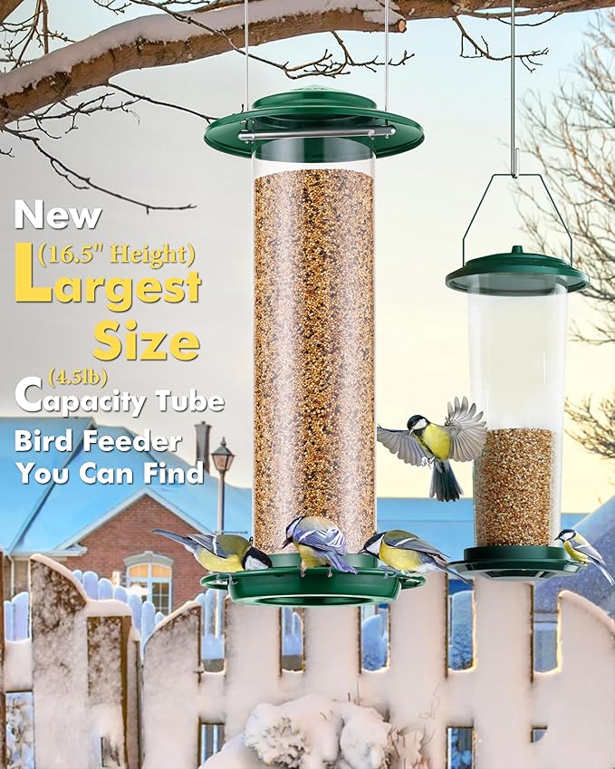 iBorn Metal Bird Feeder for Outside Hanging,Wild Bird Feeders for Cardinal,18cm Large Roof&Green,42CM Long,4.5lb High-Capacity(Seed is not Included)-Ruum Studio Home